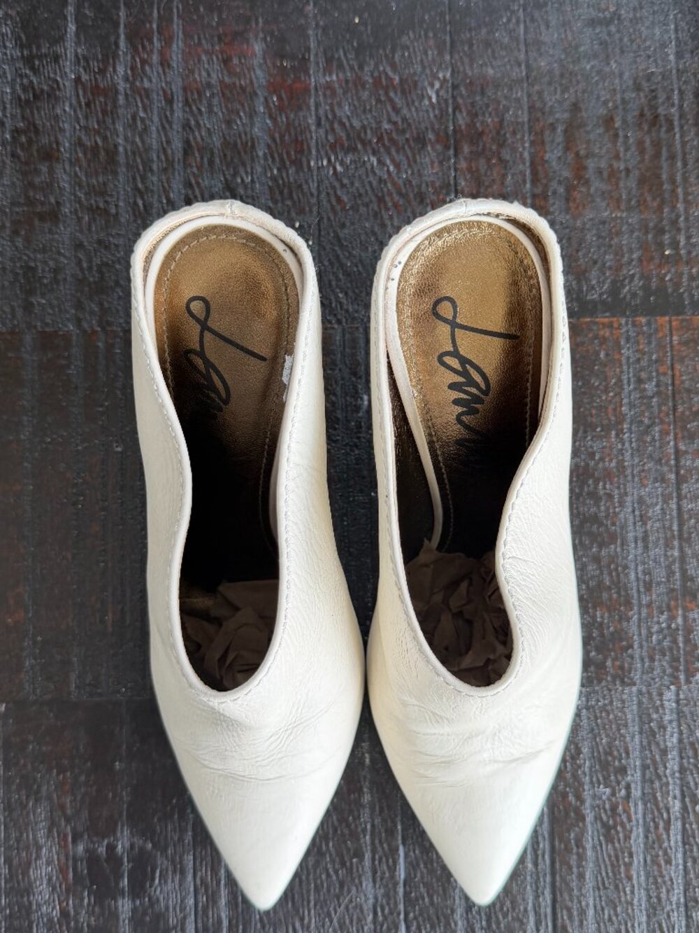 Lanvin Paris Cream Leather Gold Stiletto Mules 38.5 - Picture 4 of 12